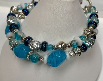 Blue Turquoise Handmade Double Bracelet