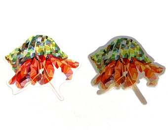 Strawberry Hermit Crab Vinyl Die Cut Sticker - White or Holographic - Coenobita Perlatus