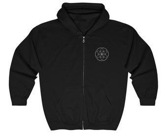 Seed of Life Heavy Blend Full Zip Black Hooded Sweatshirt - Sacred Geometry Hoodie