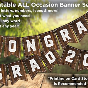 Banner stampabile / Aspetto legno rustico / Download immediato / TUTTE le lettere, numeri, icone / Due dimensioni a un prezzo / Laurea per tutte le occasioni