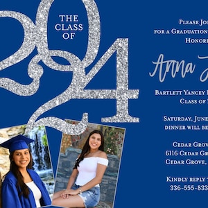 Royal Blue and Silver Class of 2024 Graduation Invitation