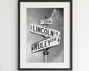 Personalized Street Signs Framed Art, Custom Wedding Gift with Names and Date, Unique Engagement Gift, Anniversary or Housewarming Gift