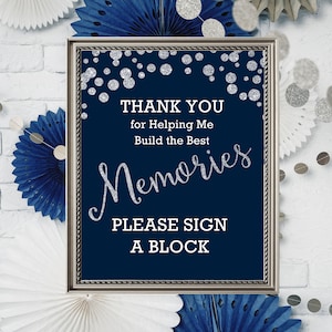Sign a Block Printable: Navy Blue & Silver Glitter Look (Digital Download)