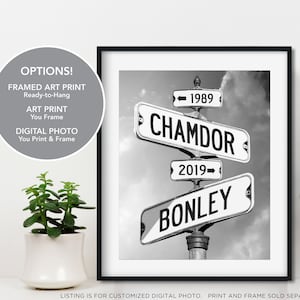 Personalized Wedding Date Street Signs Customized for You, Framed or Art Print You Frame