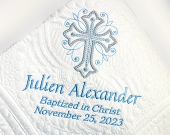 Embroidered Personalized Baptism Gift Blanket