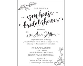 Open House Drop in Shower Invitation With White Roses | Etsy