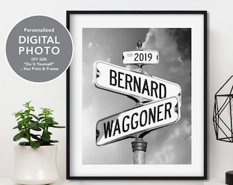 Personalized Printable Street Signs Digital Photo Customized with Names and Wedding Date