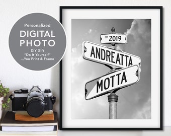 Personalized Digital Photo Wedding Gift, Street Signs with Names and Date You Print & Frame