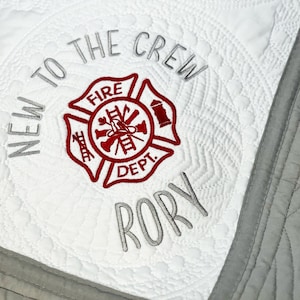 Personalized Firefighter Baby Quilt: Embroidered Maltese Cross Gift