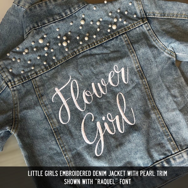 Flower Girl Embroidered Jean Jacket with Pearl Trim