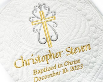 Gold Cross Embroidered Personalized Baby Baptism Gift Blanket