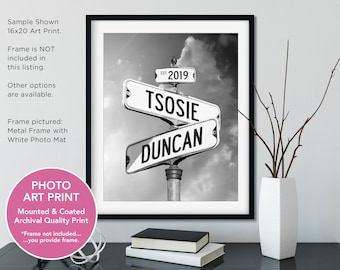 Street Signs Photo Art Print with Names and Wedding Date