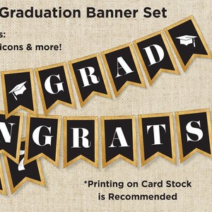 Gold and Black Grad Party Banner • Instant Download Printable • Party Decor • ALL letters, numbers, icons • Download, Print & Decorate