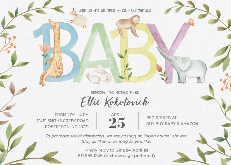 Baby Animal Drop in Baby Shower Invitation Etsy