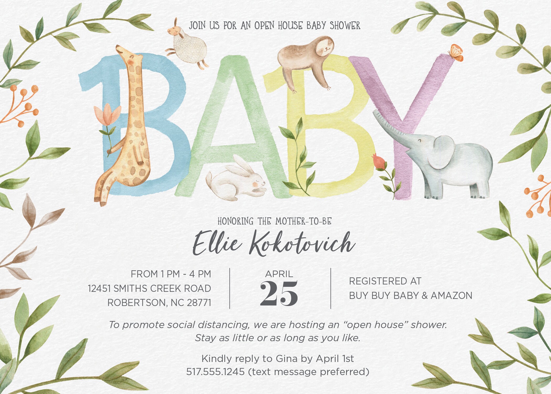 Baby Animal Drop in Baby Shower Invitation