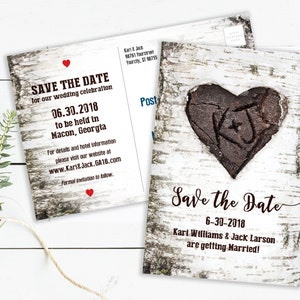 Réservez la date, carte postale en bouleau sculpté, coeur • Personnalisée pour vous • Style campagnard rustique • Style carte postale 6 x 4 pour économiser les frais de port