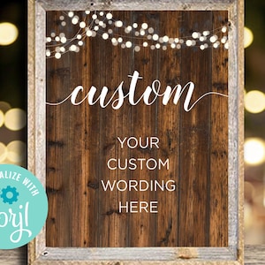 You Edit Afdrukbare sjabloon Rustiek houten bord - Jij kunt deze personaliseren en afdrukken