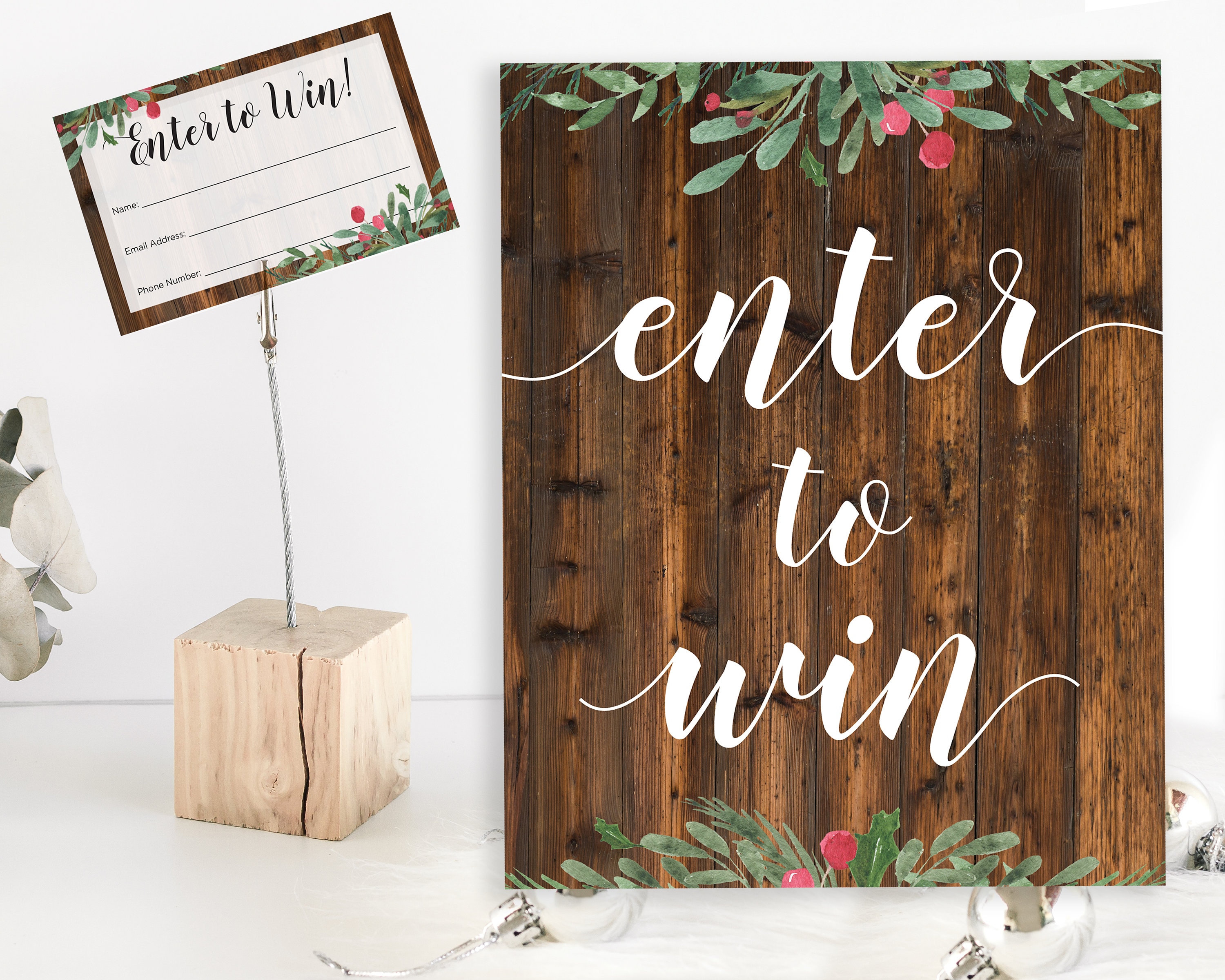 enter to win printable sign and tickets rustic wood holiday etsy