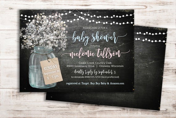 Custom Digital Copy Mason Jar Sprinkle Baby Shower Invitation