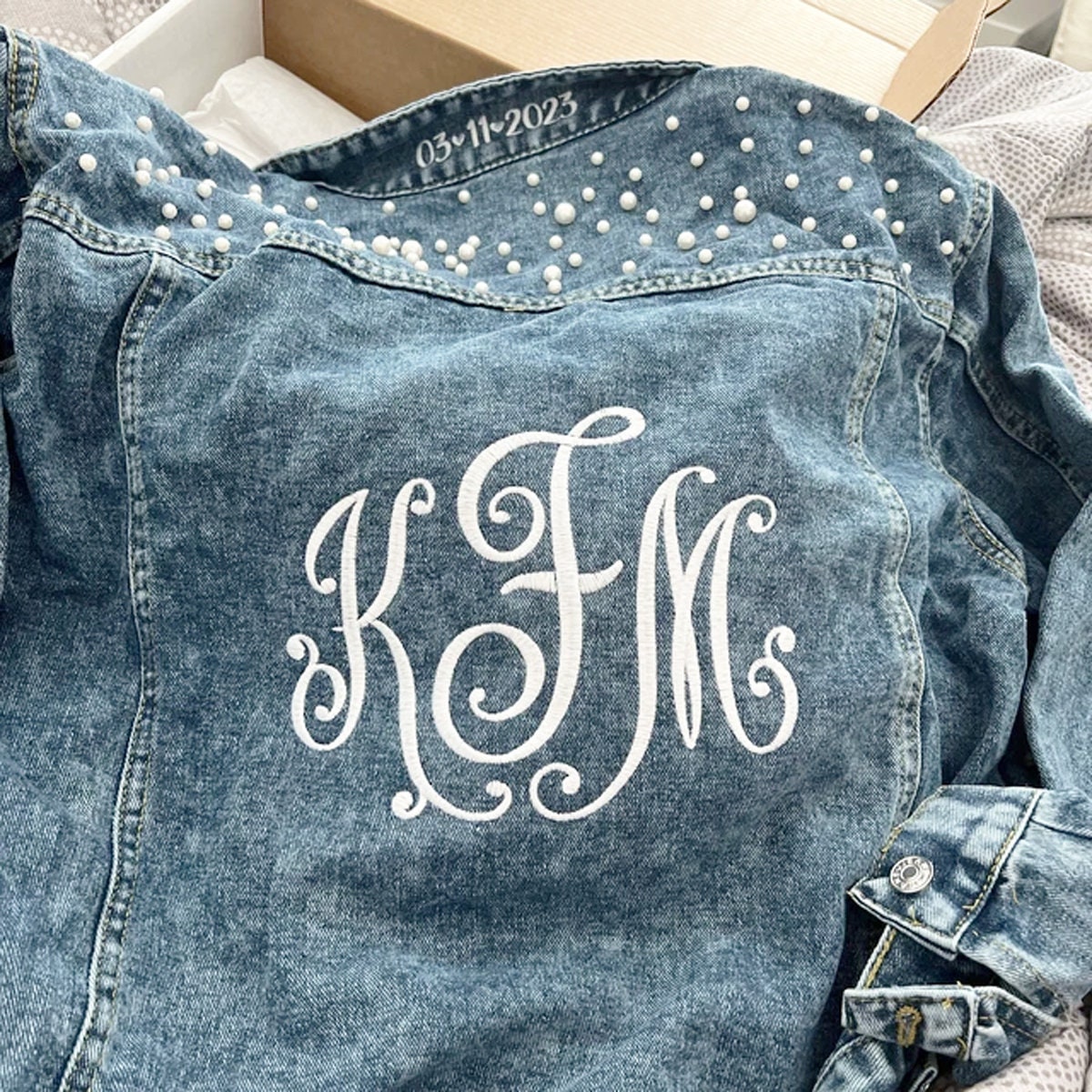 embroidered monogram denim