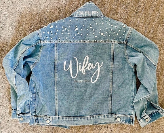 Embroidered Jean Jacket With Pearl Trim - Etsy