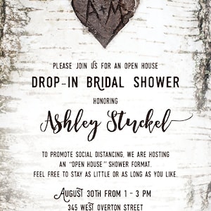 Open House Drop in Shower Bridal Shower Invitation With Rustic Carved ...