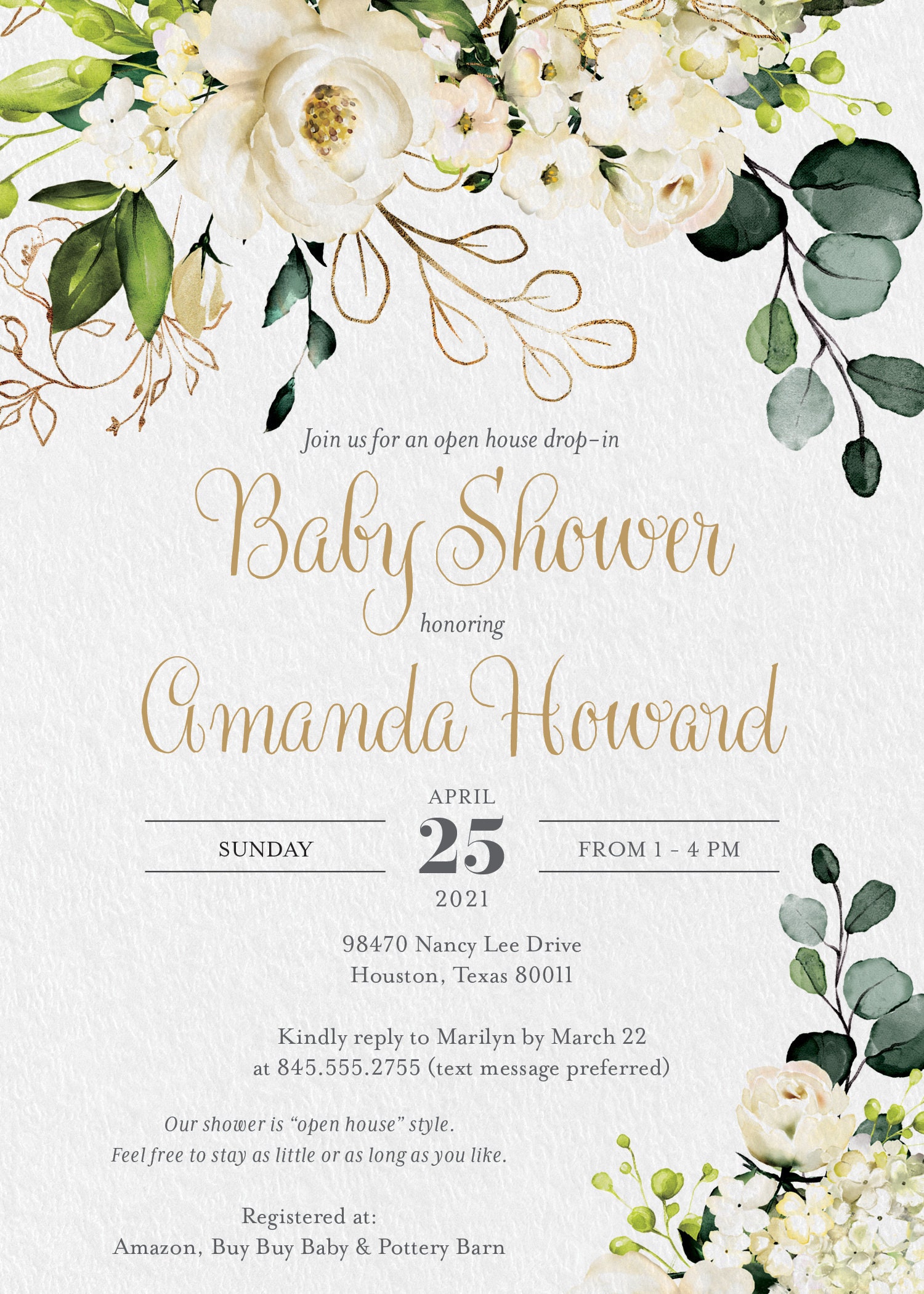Open House Drop In Baby Shower Invitation White Roses with Etsy