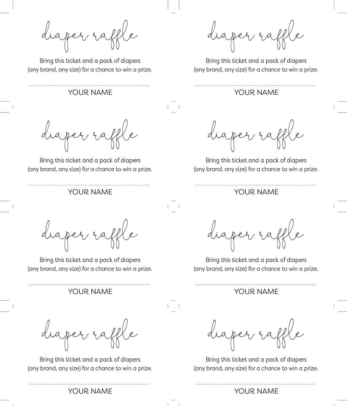 Diaper Raffle Cards Diaper Raffle Sign Printable Set With Etsy