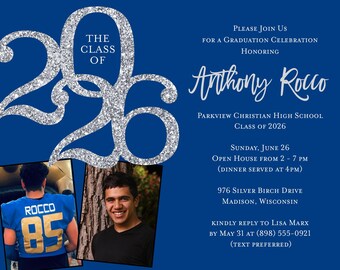 Royal Blue and Silver Graduation Invitation