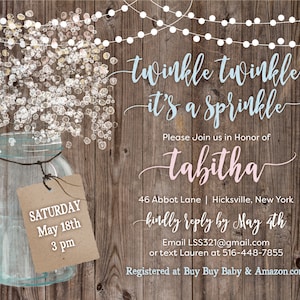 Twinkle Twinkle It's a Sprinkle Baby Shower Invitation Mason Jar Baby's ...