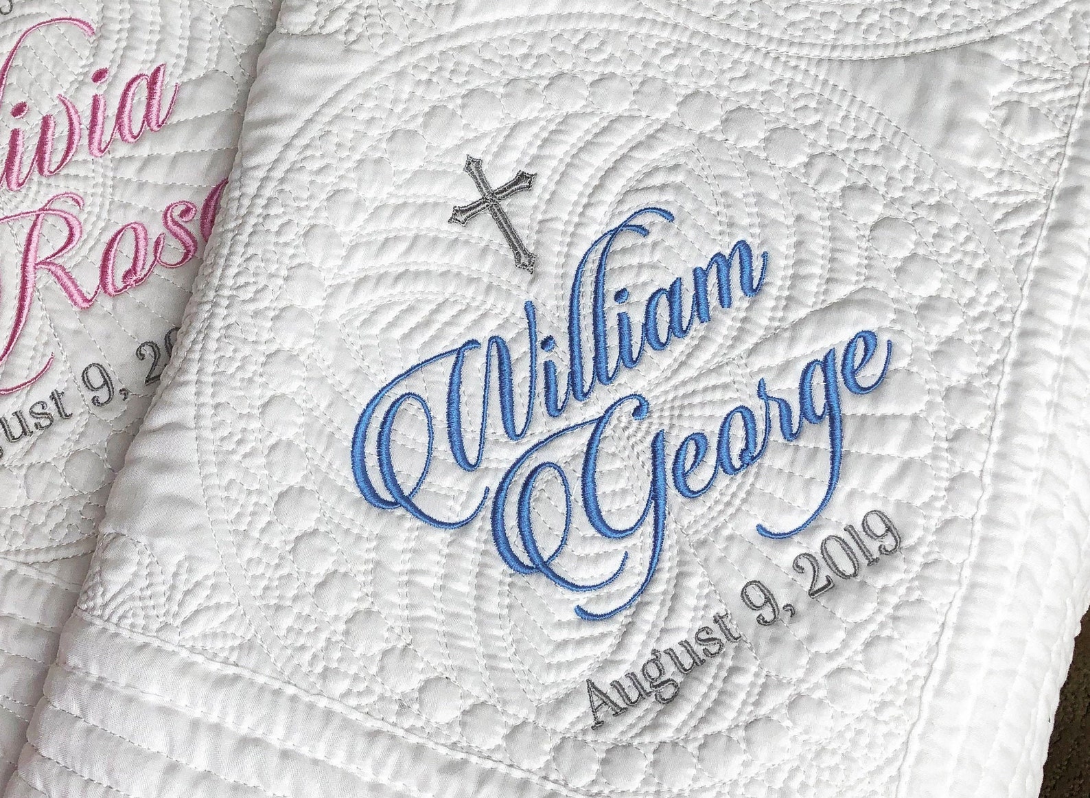 Personalized Baptism Blanket Gift for Baby With Cross Etsy