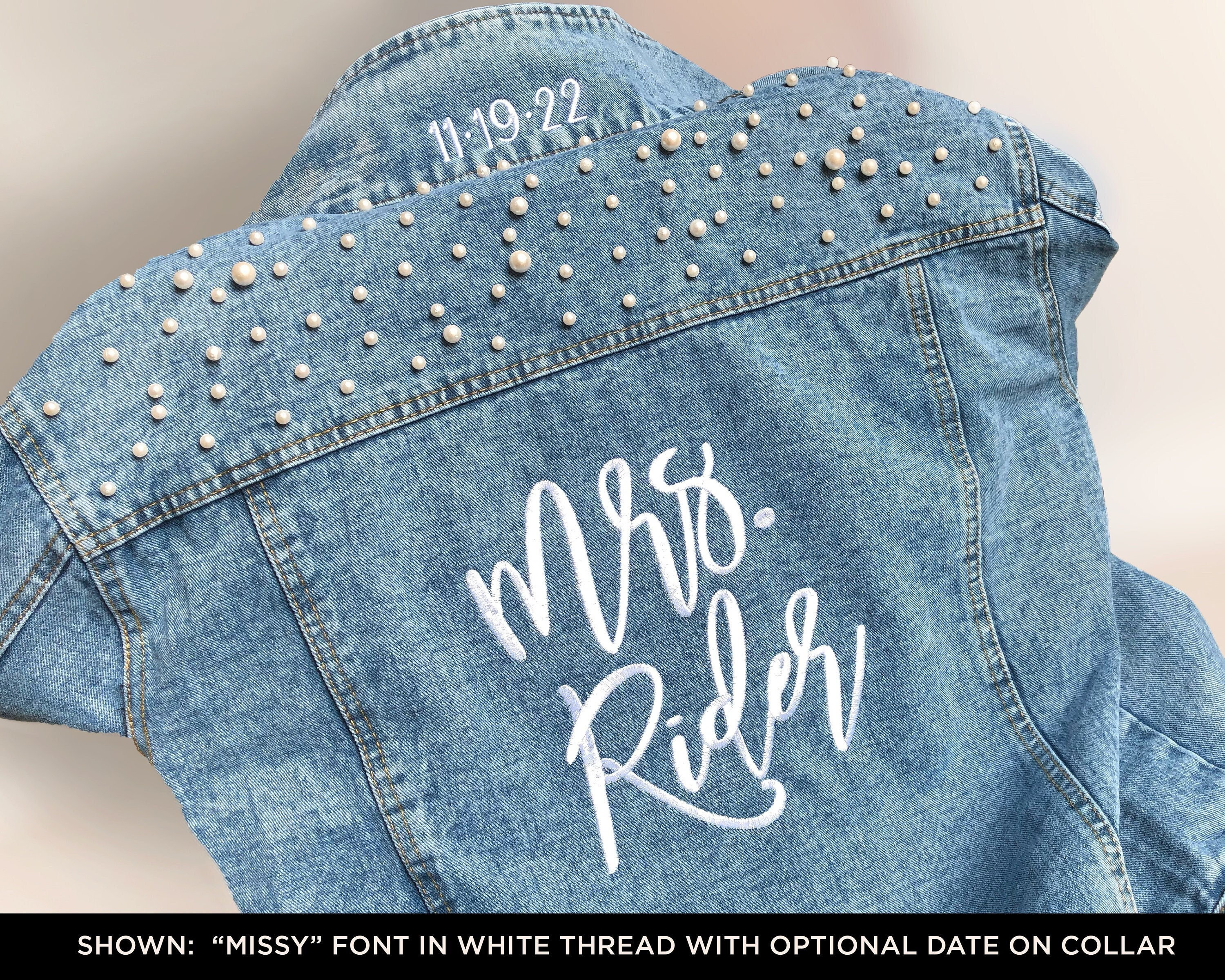 denim jacket with pearl trim