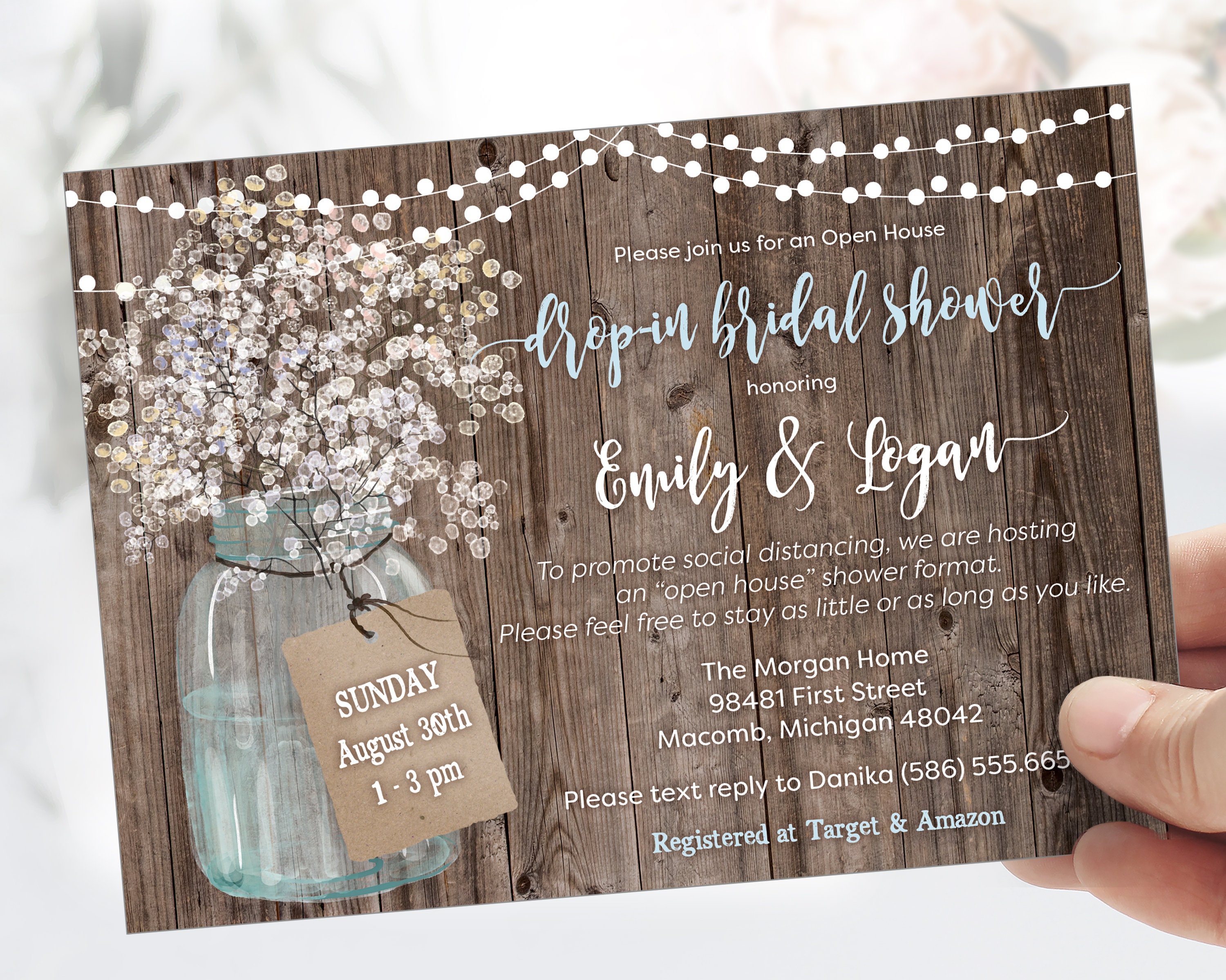 Open House House Drop in Shower Bridal Shower Invitation With Rustic
