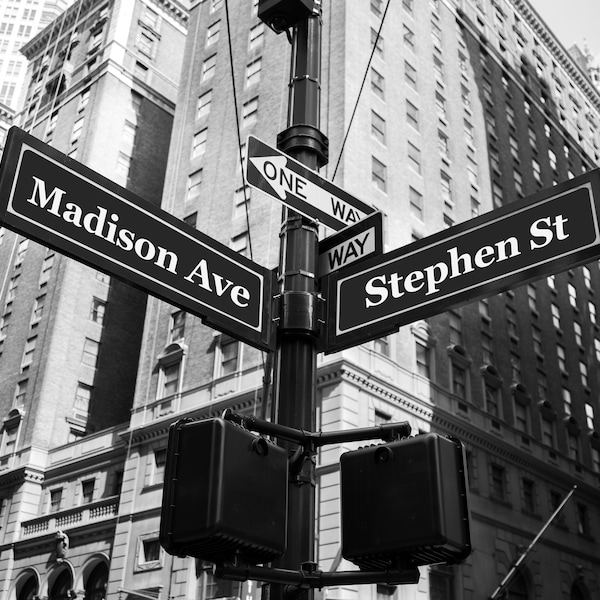 Personalized Photo Art New York City Street Signs Madison, Customized Gift with Names for the Couple