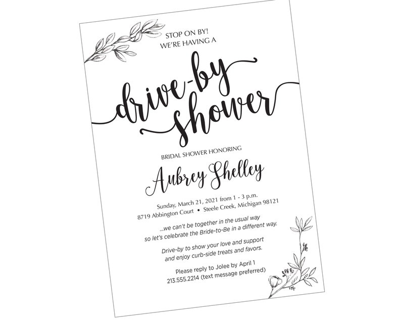 Drive by Bridal Shower Invitation All Wording Customized for Etsy
