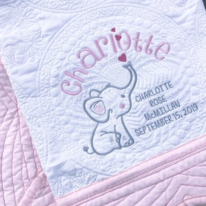 Baby Girl Gift Elephant Personalized Custom Baby Blanket