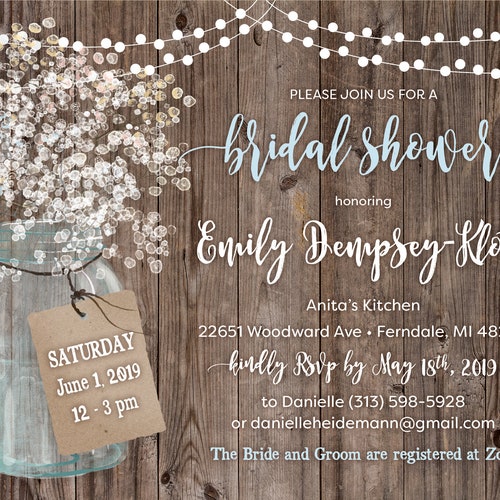 Rustic Bridal Shower Invitation Printable Baby's Breath - Etsy