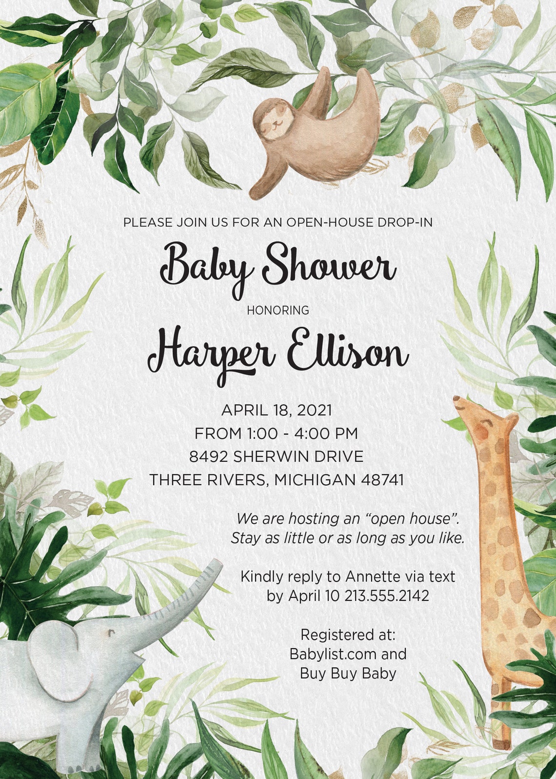 Jungle Animals Drop in Baby Shower Invitation With Tropical Etsy