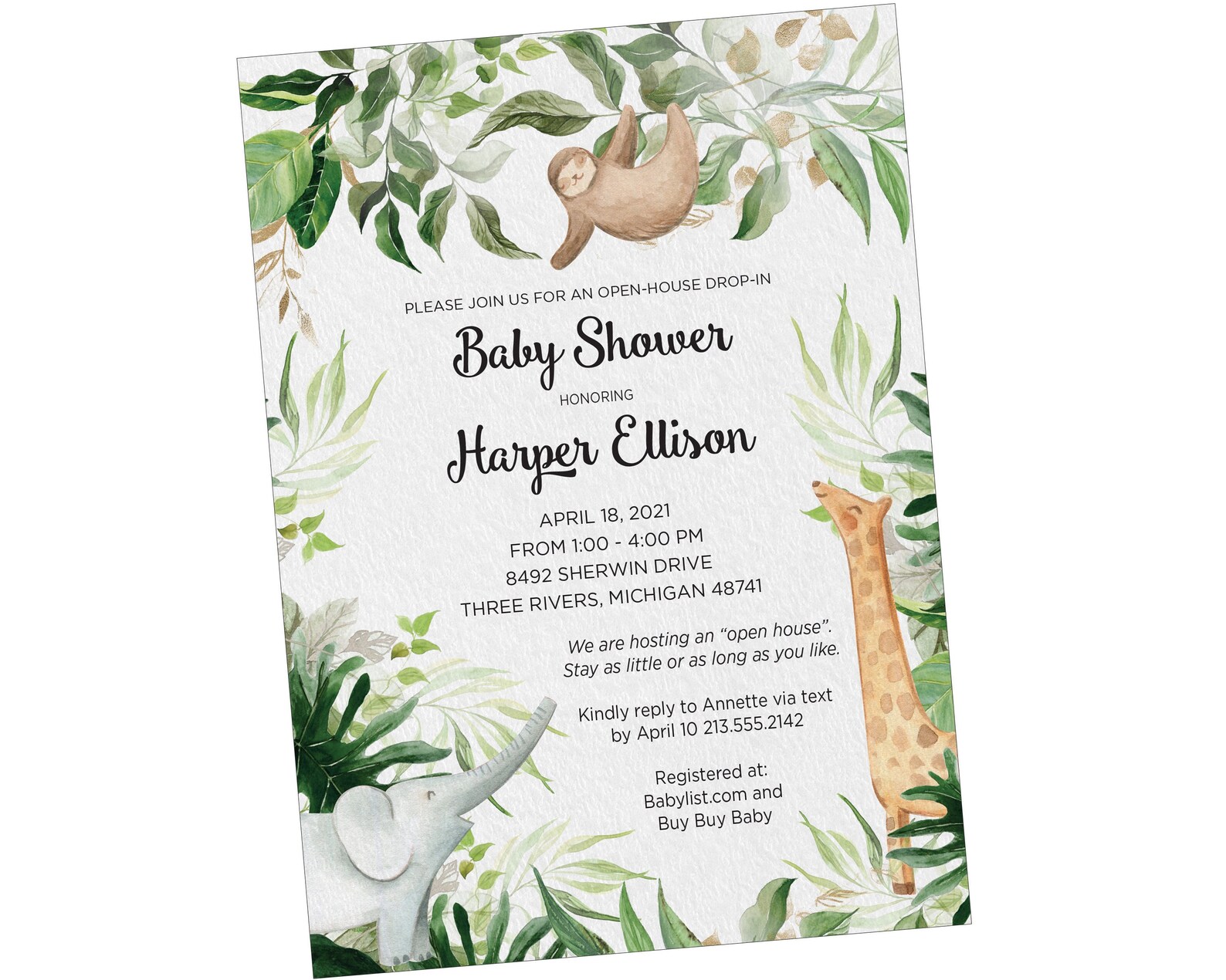 Jungle Animals Drop in Baby Shower Invitation With Tropical Etsy
