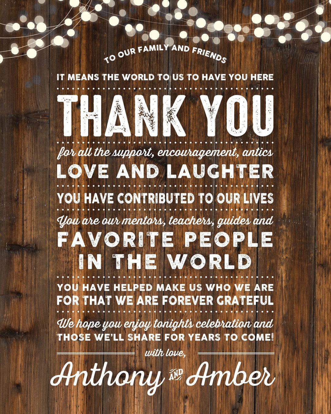 Personalized Rustic Thank You Sign, Printable Rustic Wedding Decor - Etsy