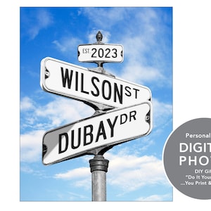 Crossroads Wedding Date Names Street Signs Digital Photo - you print and frame
