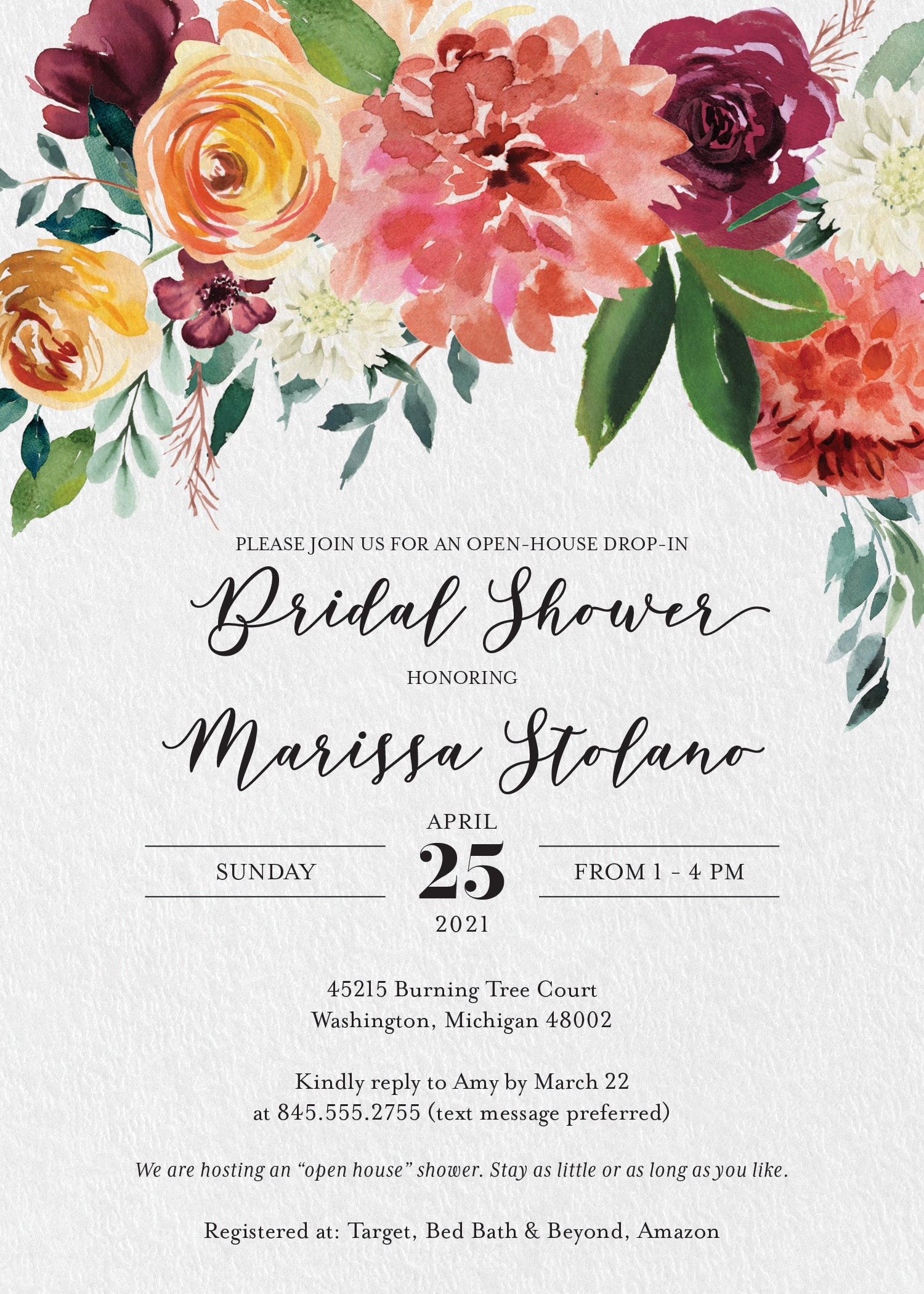 Open House Drop in Shower Invitation With Marsala Paprika | Etsy