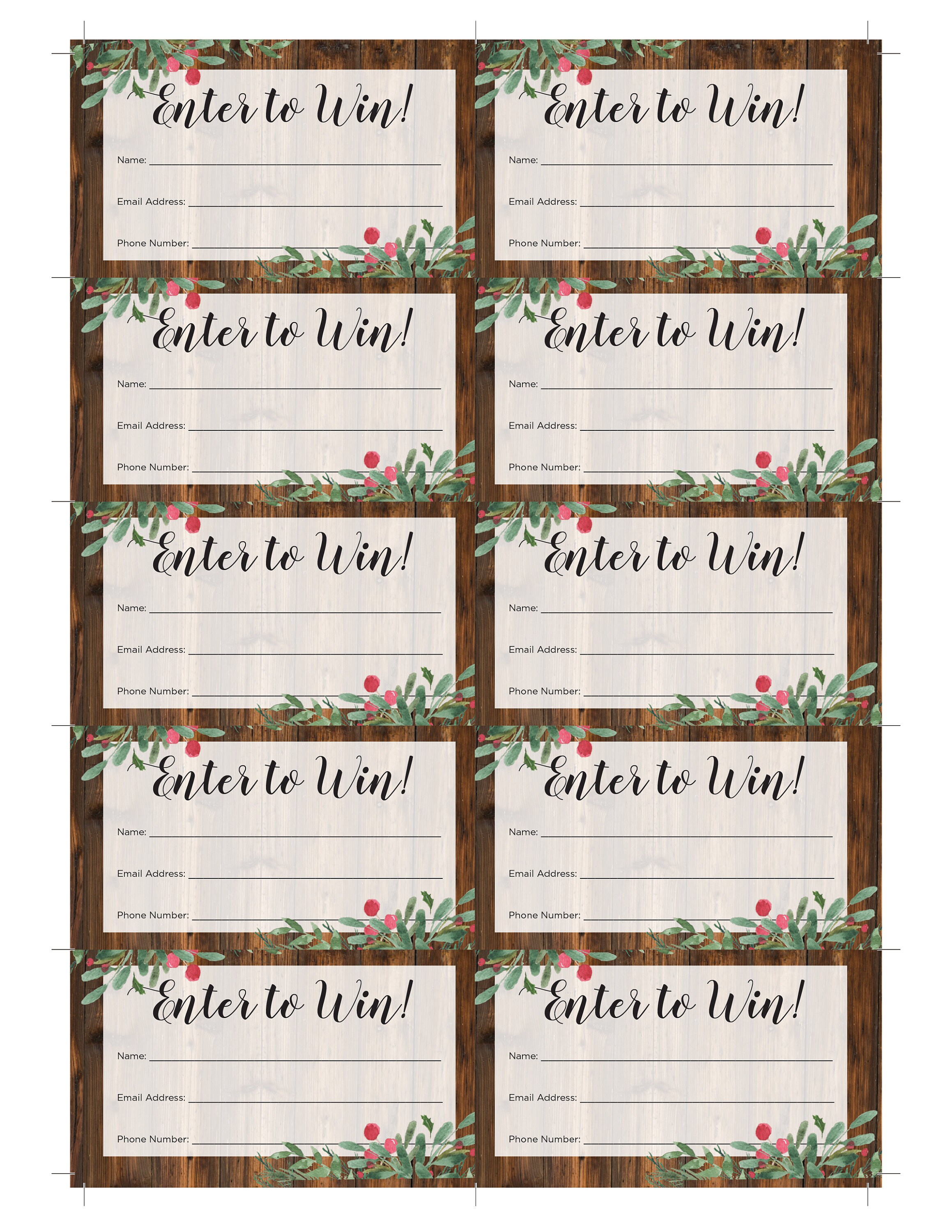 Enter to Win Printable Sign and Tickets Rustic Wood Holiday Etsy