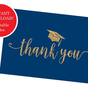 Sofortiger Download Druckbare Abschluss-Dankeschön-Karte | Marineblau & Gold Glitzer | 4x6, zwei Unterstützern - wählen Sie die Postkartenoption, um zu sparen