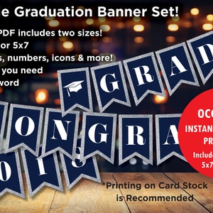Party Banner Instant Download Printable • Navy Blue & Silver Glitter • Grad Party Decor • ALL occasion, letters and more!