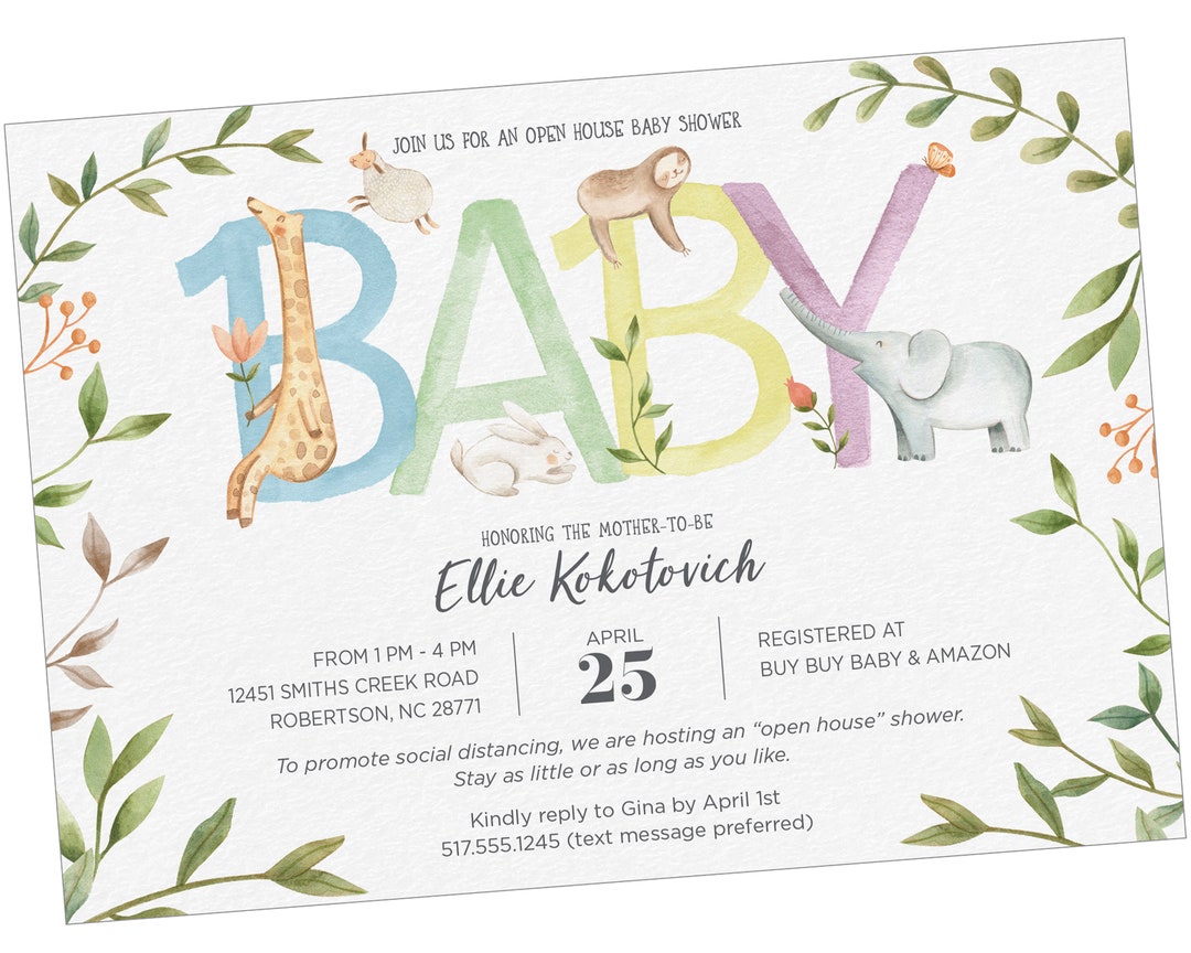 Baby Animal Drop in Baby Shower Invitation Etsy
