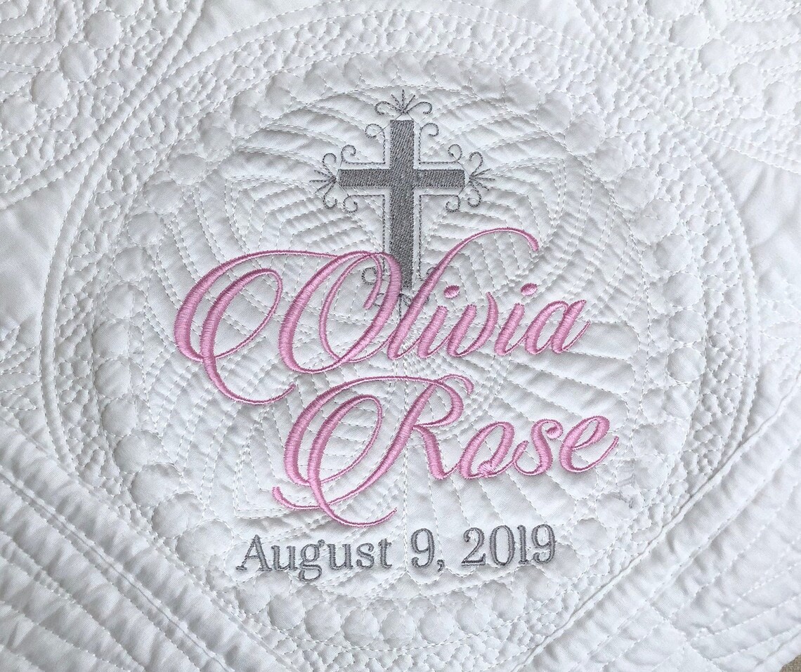 Personalized Baptism Blanket Gift for Baby With Cross Etsy