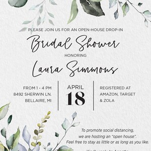Open House Drop in Shower Invitation With Elegant Greenery - Etsy