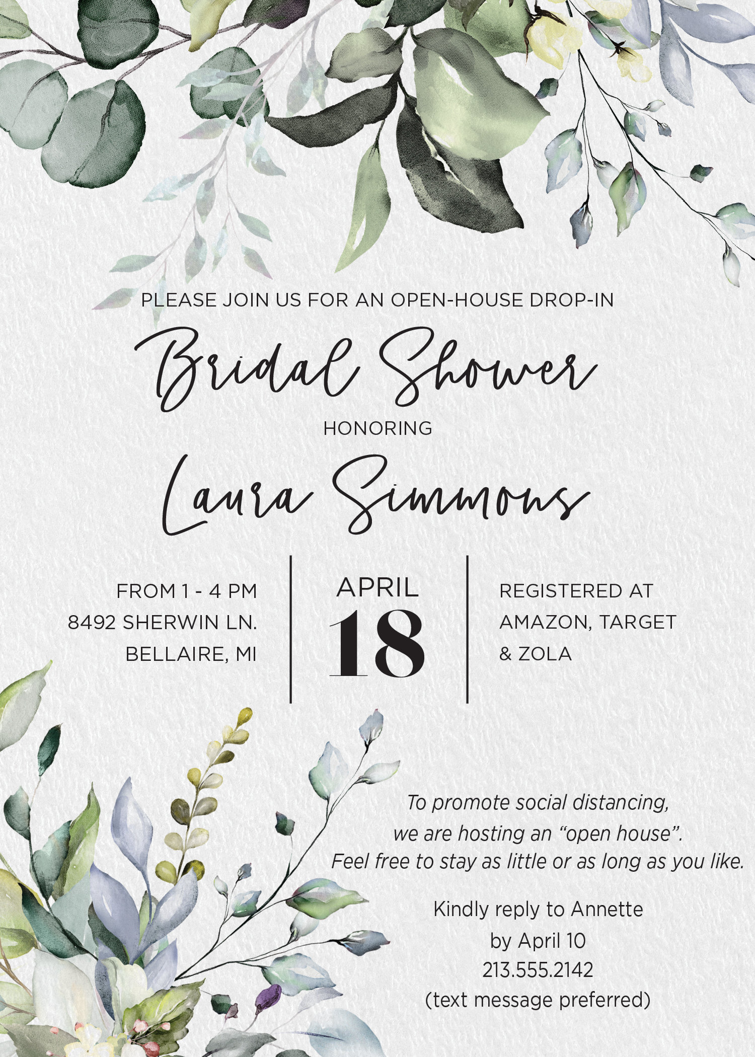 Open House Drop in Shower Invitation With Elegant Greenery | Etsy