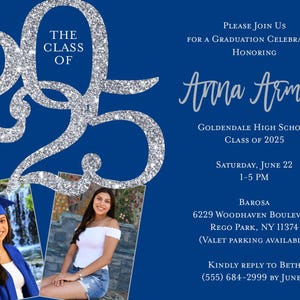 Royal Blue and Silver Graduation Invitation